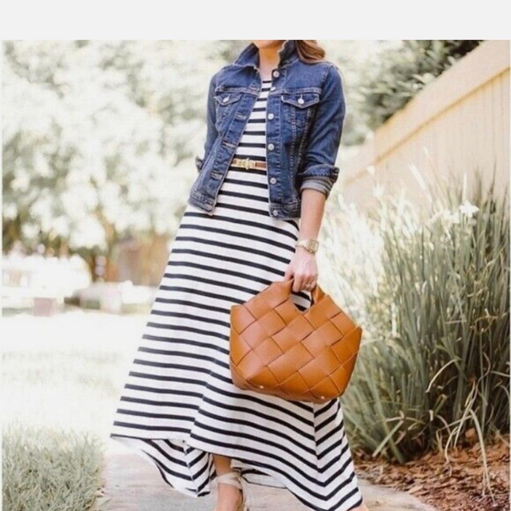 J. Crew Black and White A-Line High-Low Maxi Dress